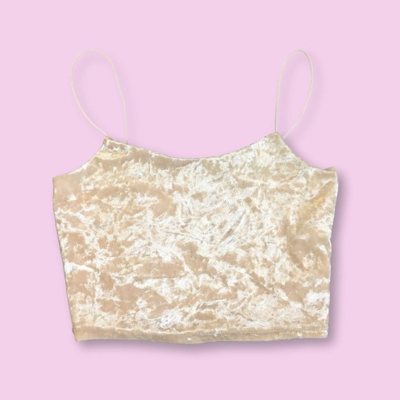 Garage Tops - GARAGE Crushed Light Pink Velvet Crop Tank Top, XS
